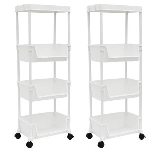 MAKLIK Küchenrollwagen 2er Set, weiß, mit 4 Ebenen und Rollen. Ideal für Küche und Bad.