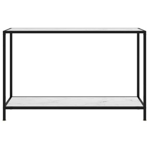 vidaXL Konsolentisch, weiß, 120x35x75 cm, Hartglas mit Marmoroptik und schwarzem Stahlgestell.