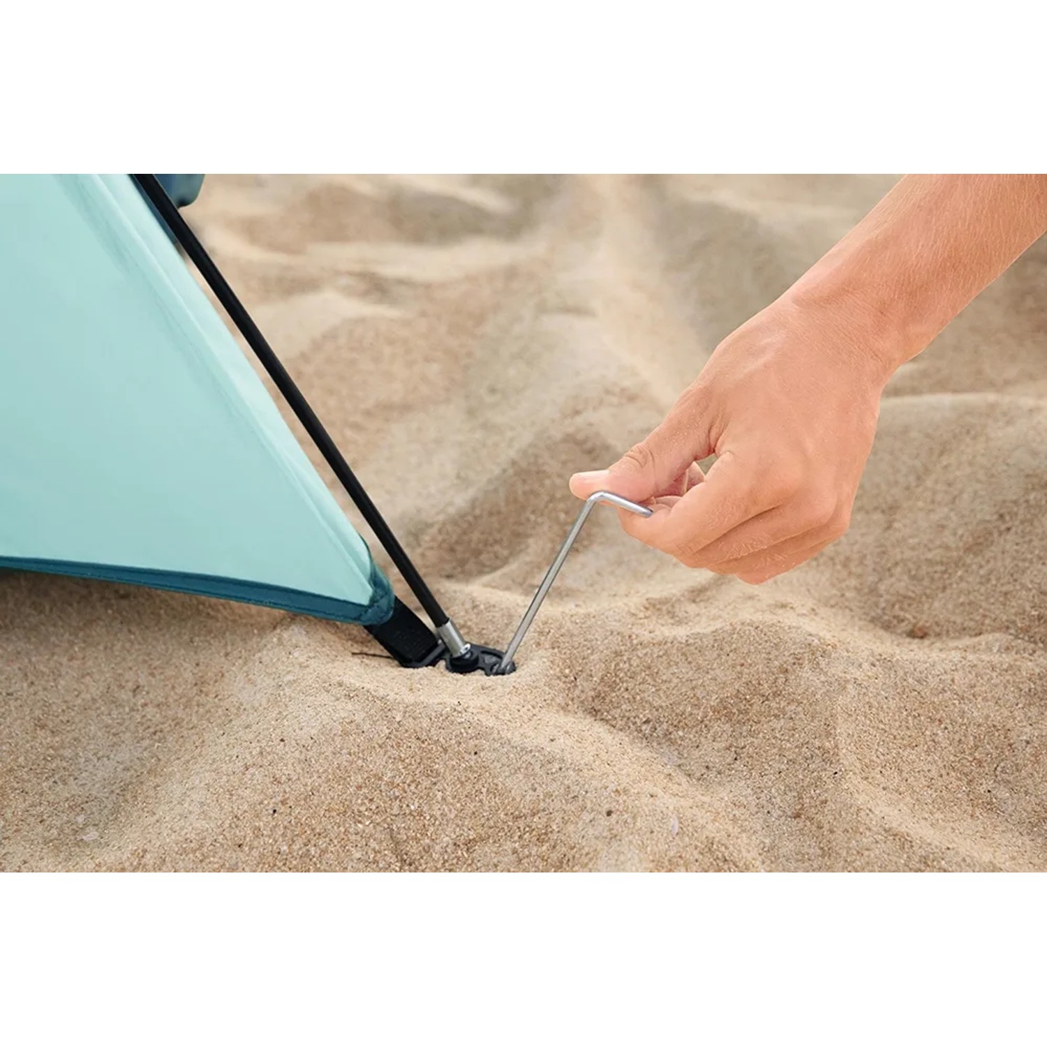 Detailaufnahme: Hering fixiert Pavillo Strandmuschel Beach Ground im Sand.