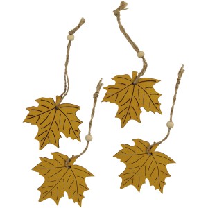 Videx Garden Holzanhänger Blätter, gelb-natur, 4er-Set, mit Kordel zum Aufhängen.
