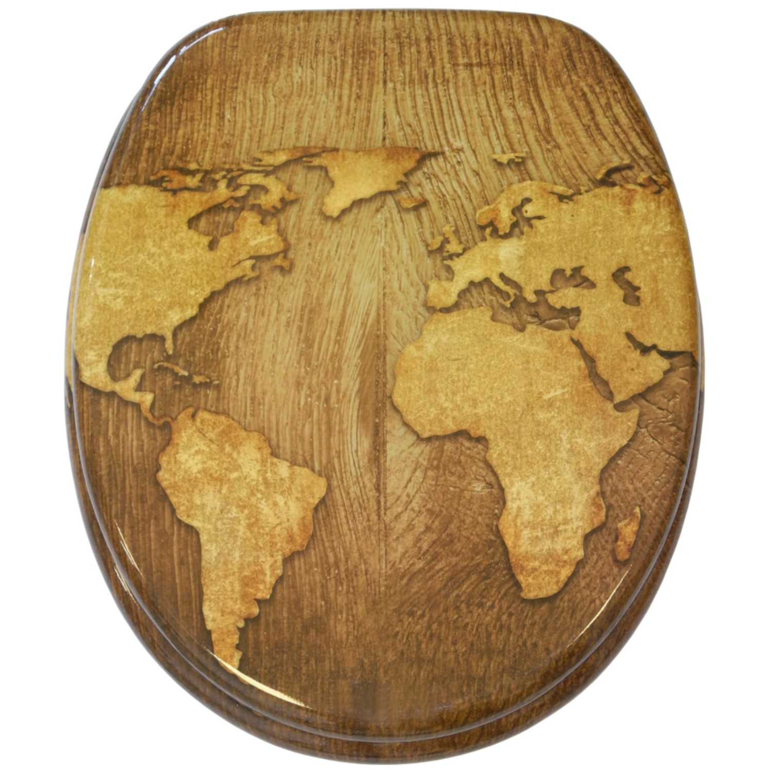 Sanilo WC Sitz mit Absenkautomatik World Map, Hochwertiger und Stabiler Toilettendeckel aus Holz