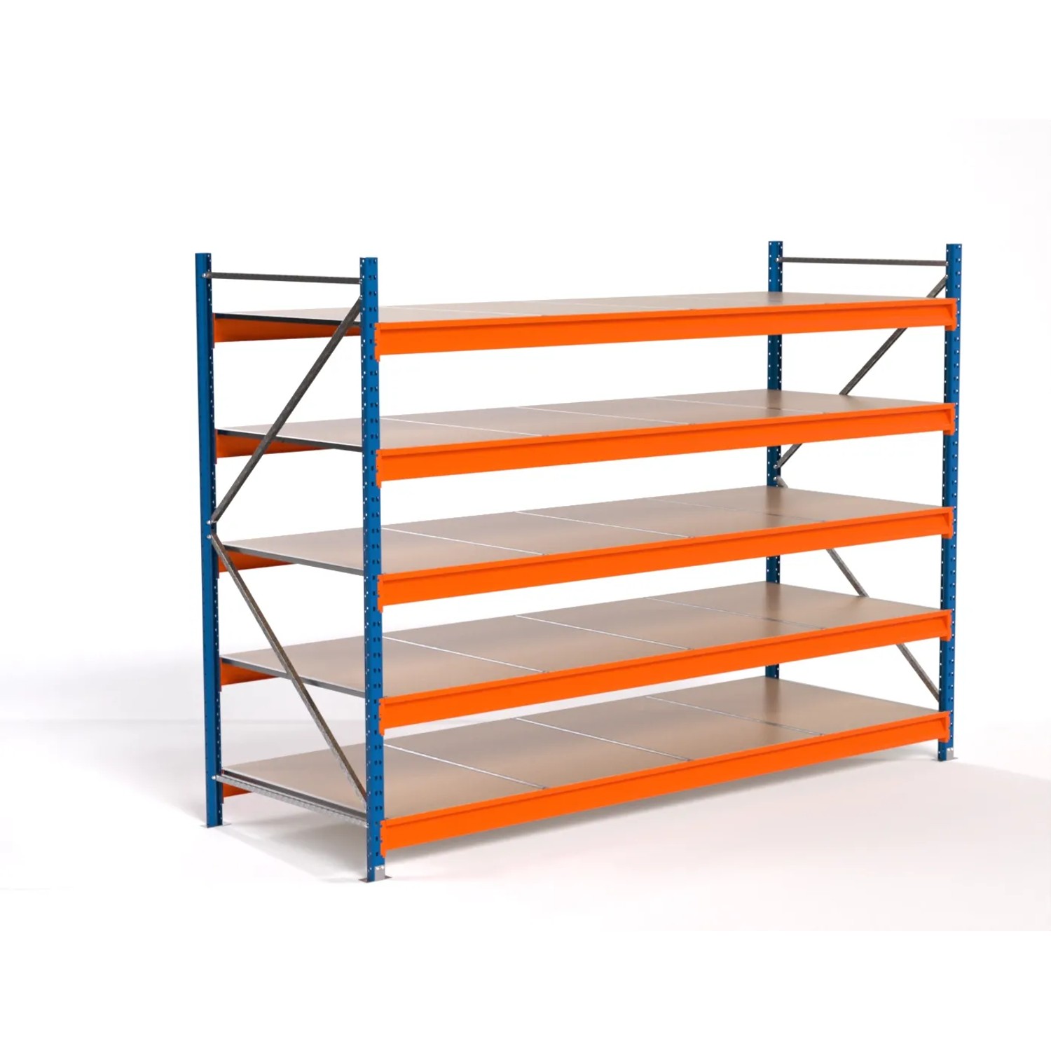 PROREGAL Industrie Weitspannregal Lagerregal MAXIMUS PRO Grundregal HxBxT 200x275x100cm 5 Spanplatten-Fachboden Fachlast 450kg Blau/Orange