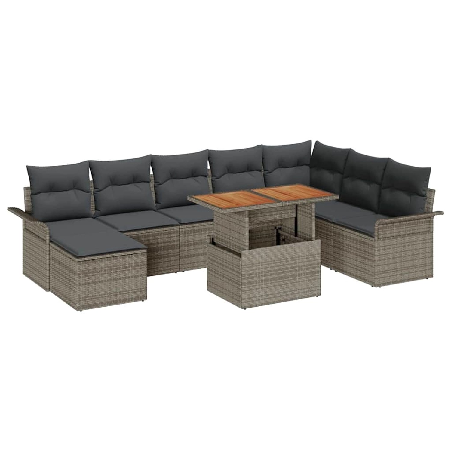 vidaXL Garten-Sofa-Set mit Speicher 9-Tlg Grau Poly Rattan 3358106 günstig online kaufen