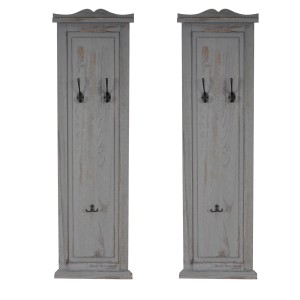 BERLINLODGE Garderobe 2er-Set 109x28x5,5cm Wandhaken Holz Grau Shabby