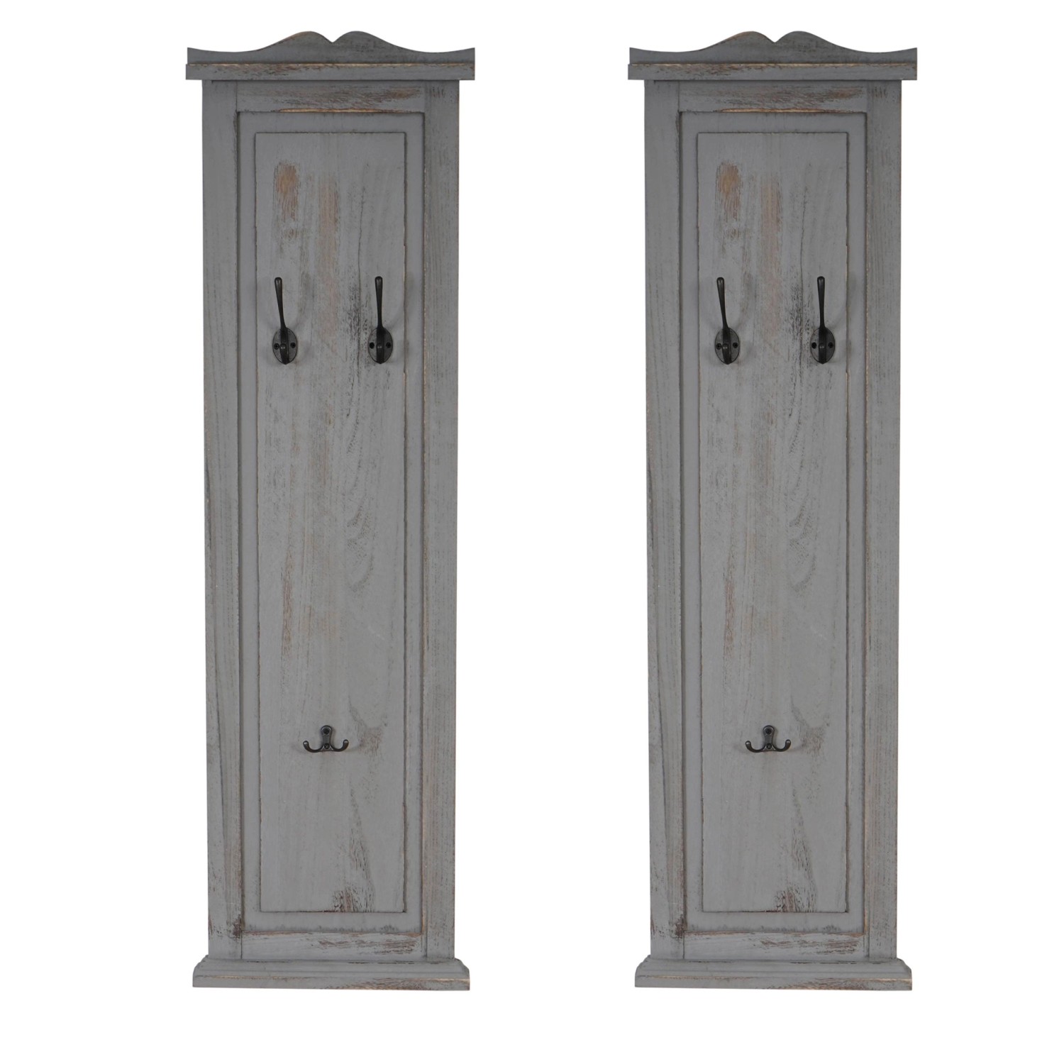 BERLINLODGE Garderobe 2er-Set 109x28x5,5cm Wandhaken Holz Grau Shabby günstig online kaufen