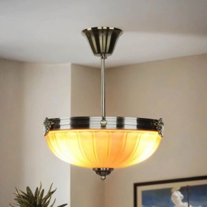 EASYLIGHT Deckenlampe Metall Glas Rund Ø 30 cm In Bronze Orange Jugendstil