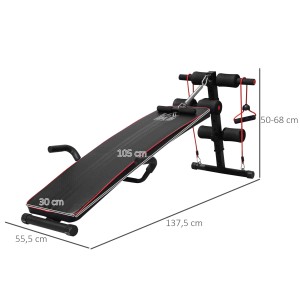 HOMCOM Bauchtrainer, schwarz-rot, mit Widerstandsbändern für vielseitiges Bauchmuskeltraining.