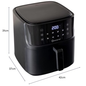 Schwarze Sommertal Heißluftfritteuse HF760 mit digitalem Display und großem 7.6L Fassungsvermögen.