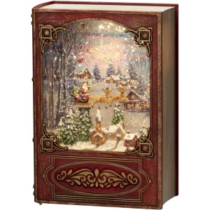 Konstsmide LED Wasserlaterne als Buch mit Weihnachtsmann und Schneeflocken für den Innenbereich.