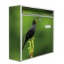 Weißer Banjado Briefkasten mit Vogel-Motiv, inkl. Montagematerial und Schlüsseln.