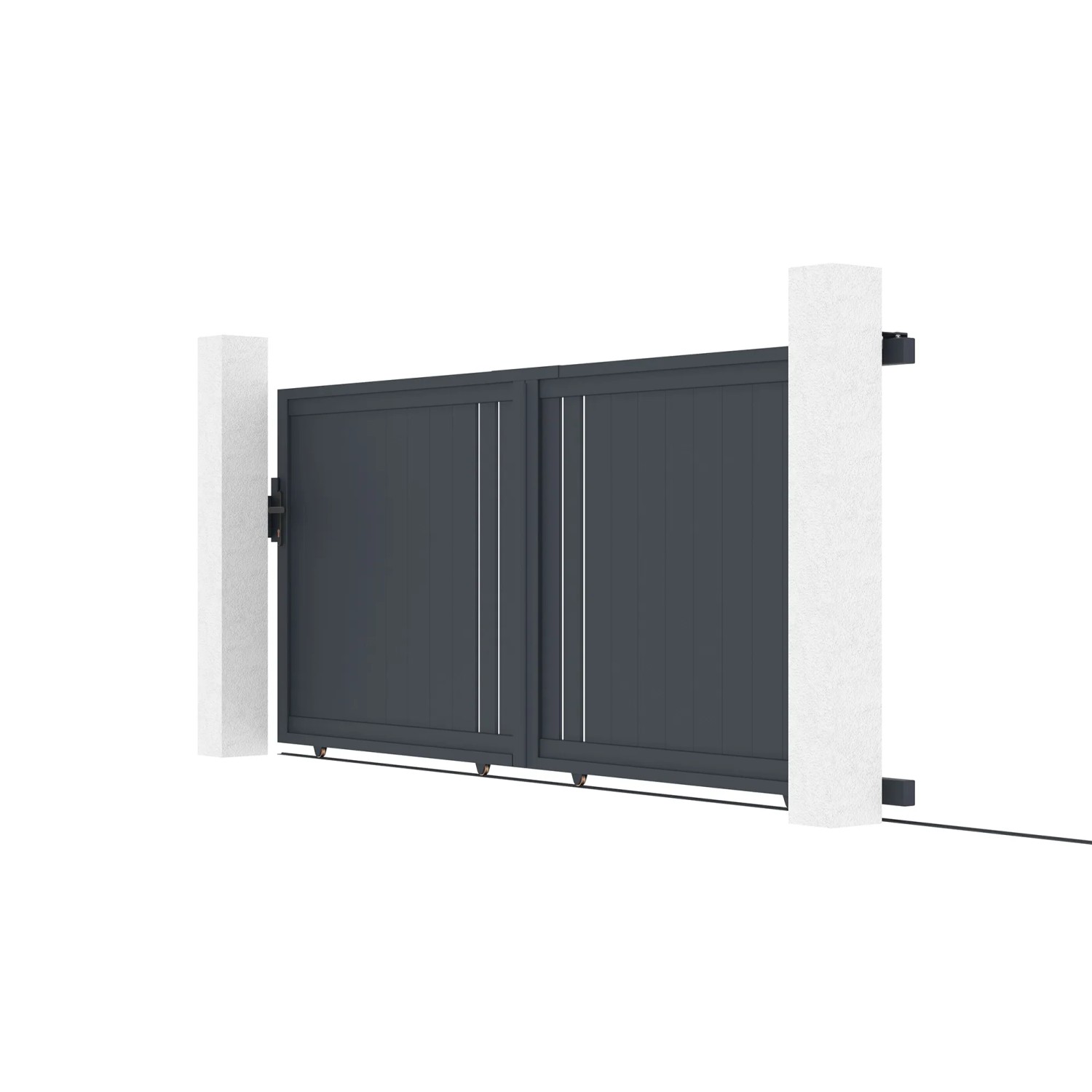 Graues Casanoov Schiebetor Giona (3,5 m) mit zwei Pfosten (H 166 cm) aus Aluminium.