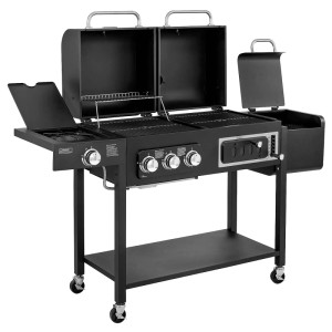 Schwarzer Taino Hero Duo Kombigrill: Gasgrill, Holzkohlegrill & Smoker Grillwagen.