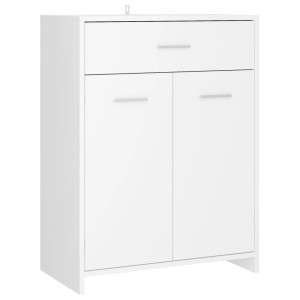Weißer vidaXL Badezimmerschrank (60x33x80 cm) aus Holzwerkstoff mit Schublade und zwei Türen.