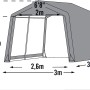 Graues Shelter Logic Metall-Gerätehaus, 9 m², mit Maßangaben. Ideal als Gerätehaus.