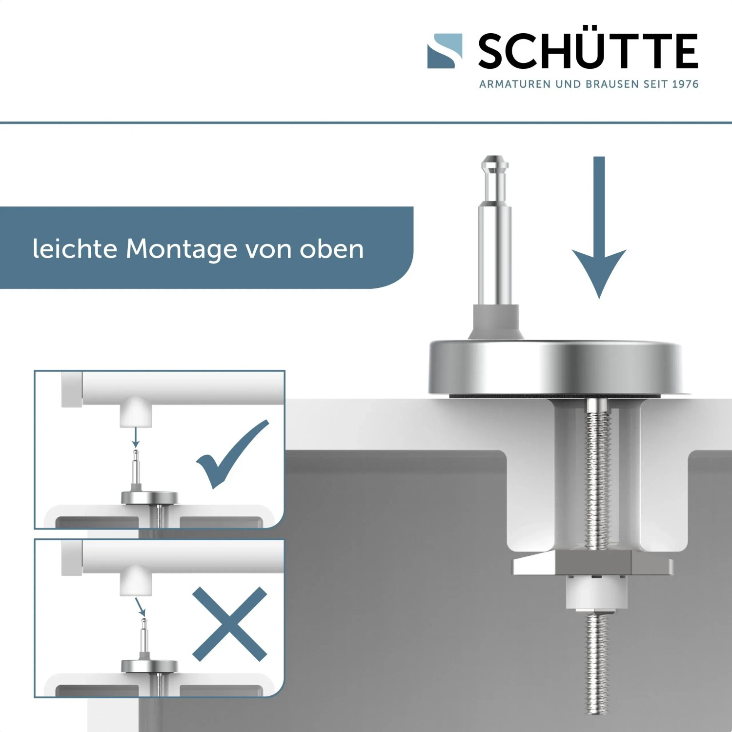 Detailaufnahme der einfachen Montage des Schütte WC-Sitz Slim Black mit Schnellverschluss.