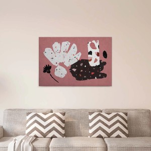 Modernes Wandbild in Malve mit Terrazzo- und Blumen-Design auf Leinwand für Wohnräume.