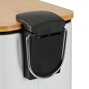 Relaxdays Treteimer Eisen Bambus Weiß Rutschfest 5 l 28,5 x 14,5 x 27 cm