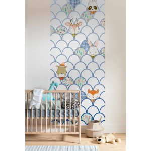 Komar Vlies Fototapete Shelly White Panel mit Tiermotiven im Kinderzimmer.