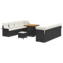 vidaXL Garten-Sofa-Set, 11-teilig, schwarz, Poly Rattan, mit Tisch und Hockern.