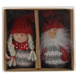 2er Set Deko-Figuren zum Hängen, Strick/Filz, rot-grau, 7cm, Weihnachtsbaumschmuck.