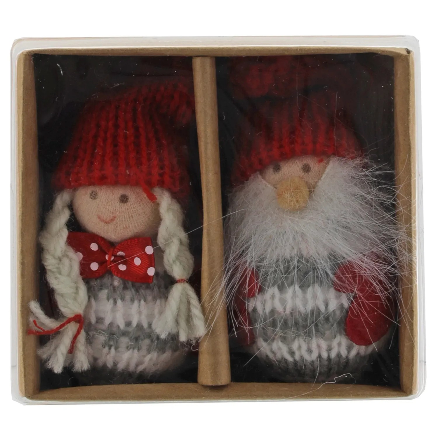 Weihnachts-Deko Figuren zum Hängen aus Strick und Filz 7 cm Rot-Grau 2 Stück
