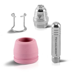 STAHLWERK Plasmazubehör Set P-60: Metall-Düse, Elektrode, rosa Keramikkappe, Abstandshalter. Ersatzteile für Plasmaschneider.