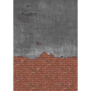 Fototapete mit roter Backsteinmauer und grauer Betonwand im Industrial Style.