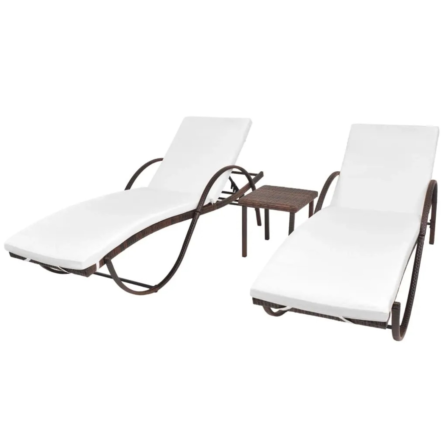 Furnicato Sonnenliegen-set 2 Stk Mit Tisch Poly Rattan Braun 193x64x56 Cm & Tisch 40x40x40 Cm