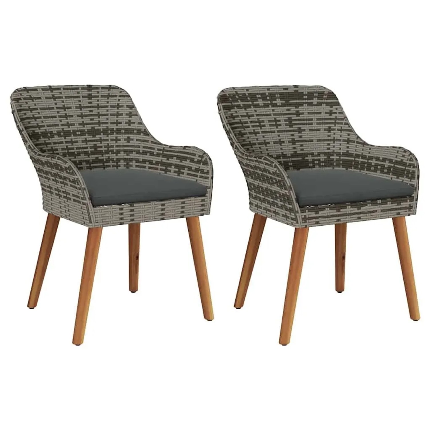 DELUKE Gartenstuhl EGOS 2er Set Poly-Rattan 62,5x55x82cm Mit Polster Grau Gartenstuhl Rattan Outdoorstühle Balkonstühle