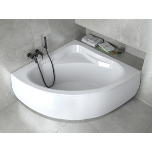 Weiße Acryl Eckbadewanne MIA 130x130 im modernen Bad. Inkl. Ablauf & Füße. Ideal für Ihr Badezimmer.