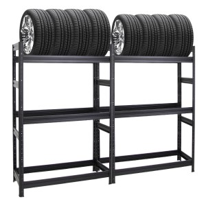 PROREGAL Mega Deal: 2 schwarze Reifenregale (180x120x50cm) mit Reifen, Fachlast 150kg.