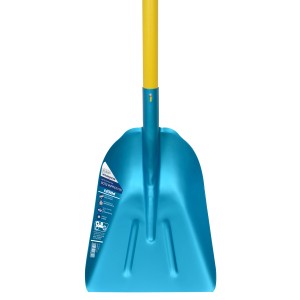 Blaue Sonneck Alu-Schaufel Elox mit gelbem Hartholzstiel für Winterdienst und Garten.