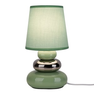 Mintgrüne Keramik Tischleuchte Stoney mit Textilschirm, Designlampe für Wohnräume.