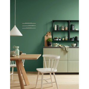 Küche mit Wandfarbe in Rosmaringrün von Alpina. Matte, grüne Wandfarbe für Innenräume.