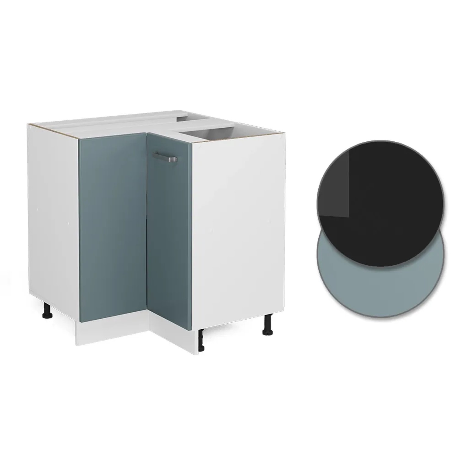 Vicco Eckunterschrank R-Line in Blau-Grau/Weiß, 76 cm, ohne Arbeitsplatte.