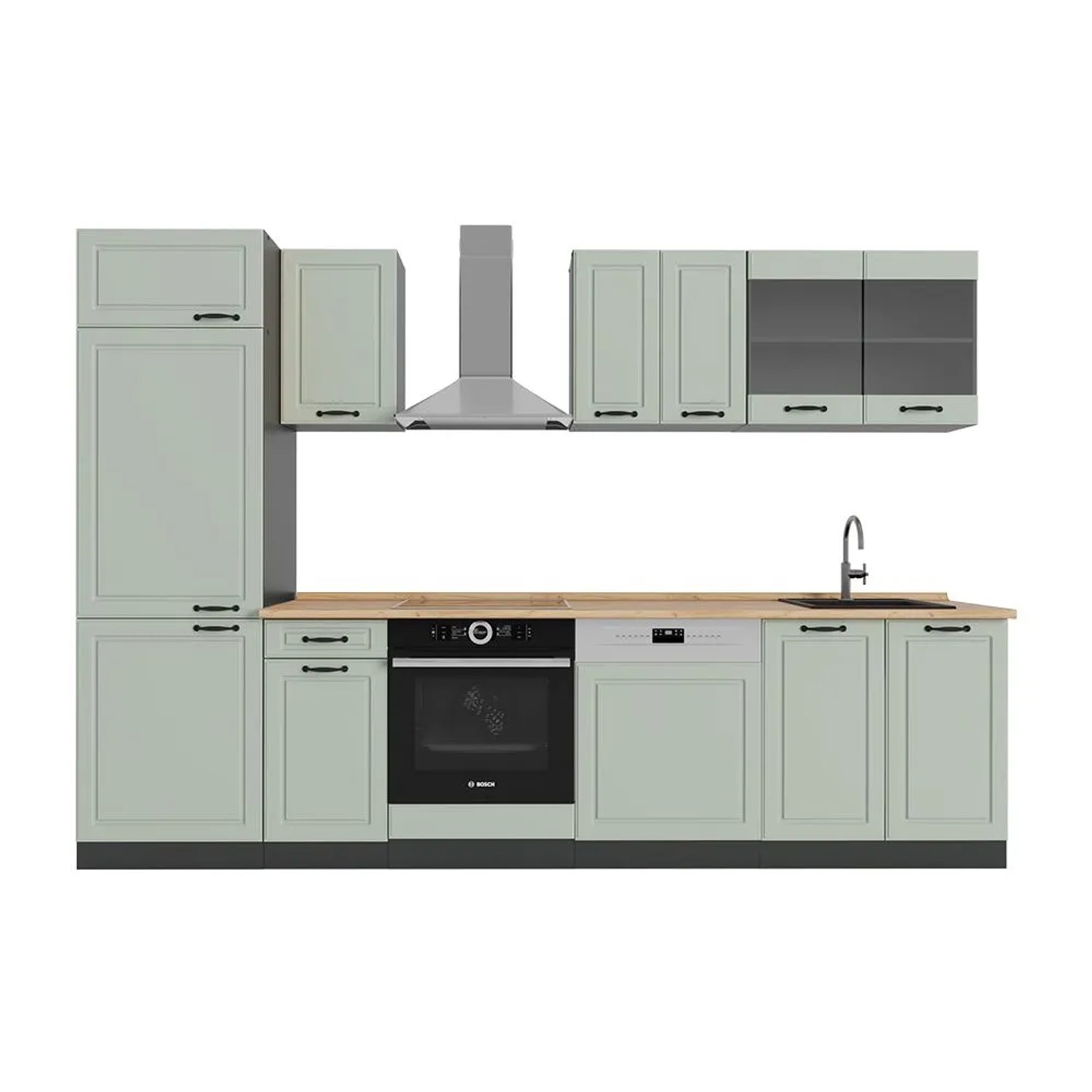 Vicco Küchenzeile R-Line Mint Landhaus/Anthrazit 300 x 207 Arbeitsplatte Goldkraft Eiche Art Nr 70907