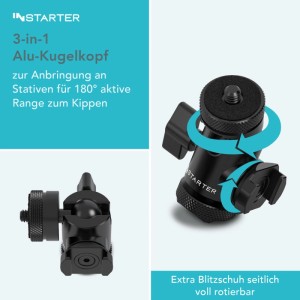 Instarter Flexmount Head Plus Kugelkopf 3-In-1 2X Blitzschuh Stativkopf Kamera