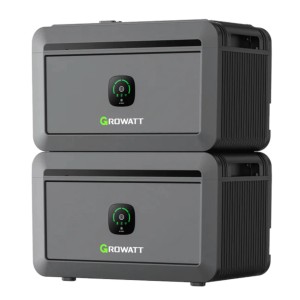 Growatt Solarbatterie NOAH 2000 (2.048 Wh) für Balkonkraftwerke, zwei Batteriemodule übereinander.