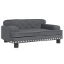Dunkelgraues Hundebett aus Samt im Sofa-Stil mit Knopfheftung und Ziernieten. Bequemes Hundekörbchen.