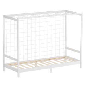 Weißes ML-Design Kinderbett Fußballtor (90x200 cm) aus Kiefernholz Massiv mit Lattenrost.