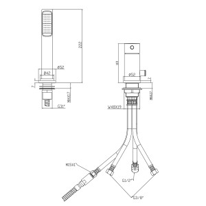 Technische Zeichnung Ottofond Einhebelmischer Wannenarmatur S2000 Chrom mit Maßangaben.