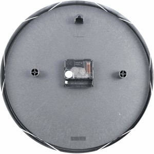 Rückansicht der silbernen Wall-Art Wanduhr Modern Aluminium Ø 30 cm mit Uhrwerk und Aufhängung.