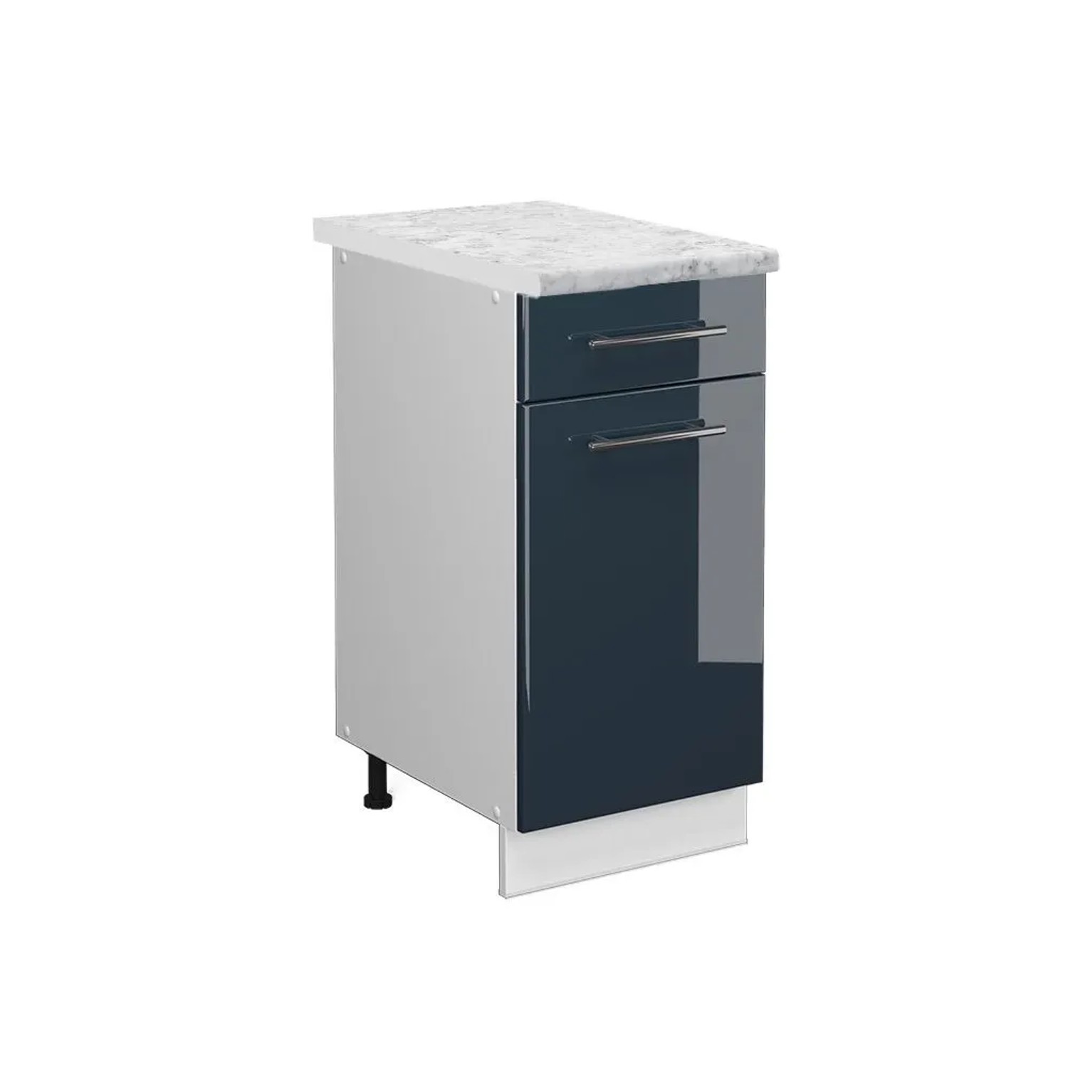 Vicco Küchenunterschrank Fame-Line DunkelBlau Hochglanz Weiß 40 cm AP Marmor