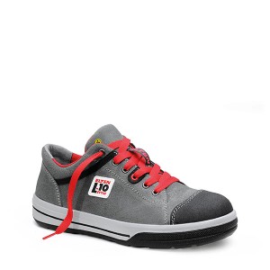 Elten Vintage Pirate Low S3 Sicherheitshalbschuh Gr. 41, grau mit roten Schnürsenkeln.