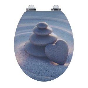 Wenko WC-Sitz Fiumara mit 3D-Motiv: Steine und Herz auf Sand, MDF, Absenkautomatik.