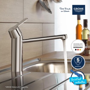 Grohe QuickFix Küchenarmatur Get Chrom Niederdruck mit schwenkbarem Rohrauslauf