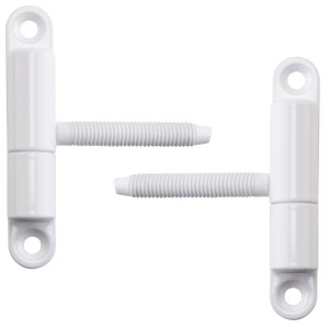 Zwei weiße SOTECH Türbänder 15x83 mm mit Zapfen M8x50 mm für gefalzte Innentüren.