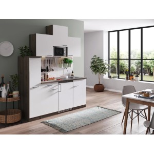 Respekta Küchenzeile KB180EYWMIC, 180 cm, Weiß-Eiche York Nachbildung mit E-Geräten.