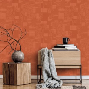 Orangefarbene, überstreichbare Bricoflor Vliestapete mit Linien- und Putzstruktur im Raum.