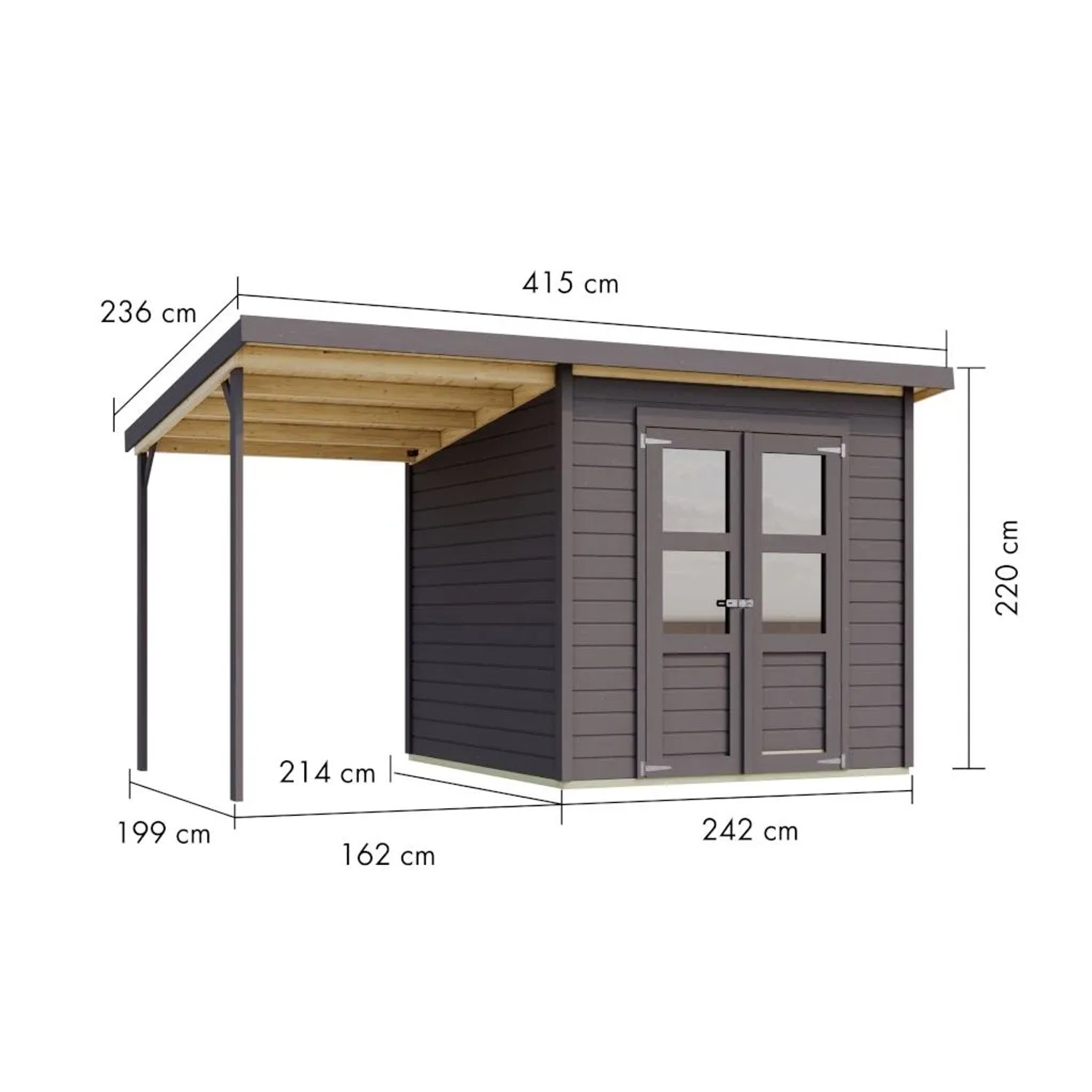Karibu Gartenhaus Merseburg 14 mm Wandstärke inkl. Anbaudach Grau